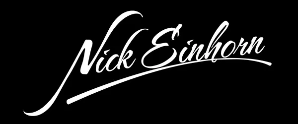 Stylized white signature text reading Nick Einhorn on black background.