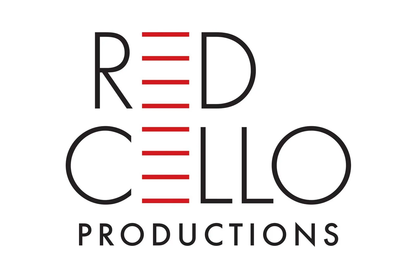 Red Cello Productions logo with horizontal red lines forming the letter E.