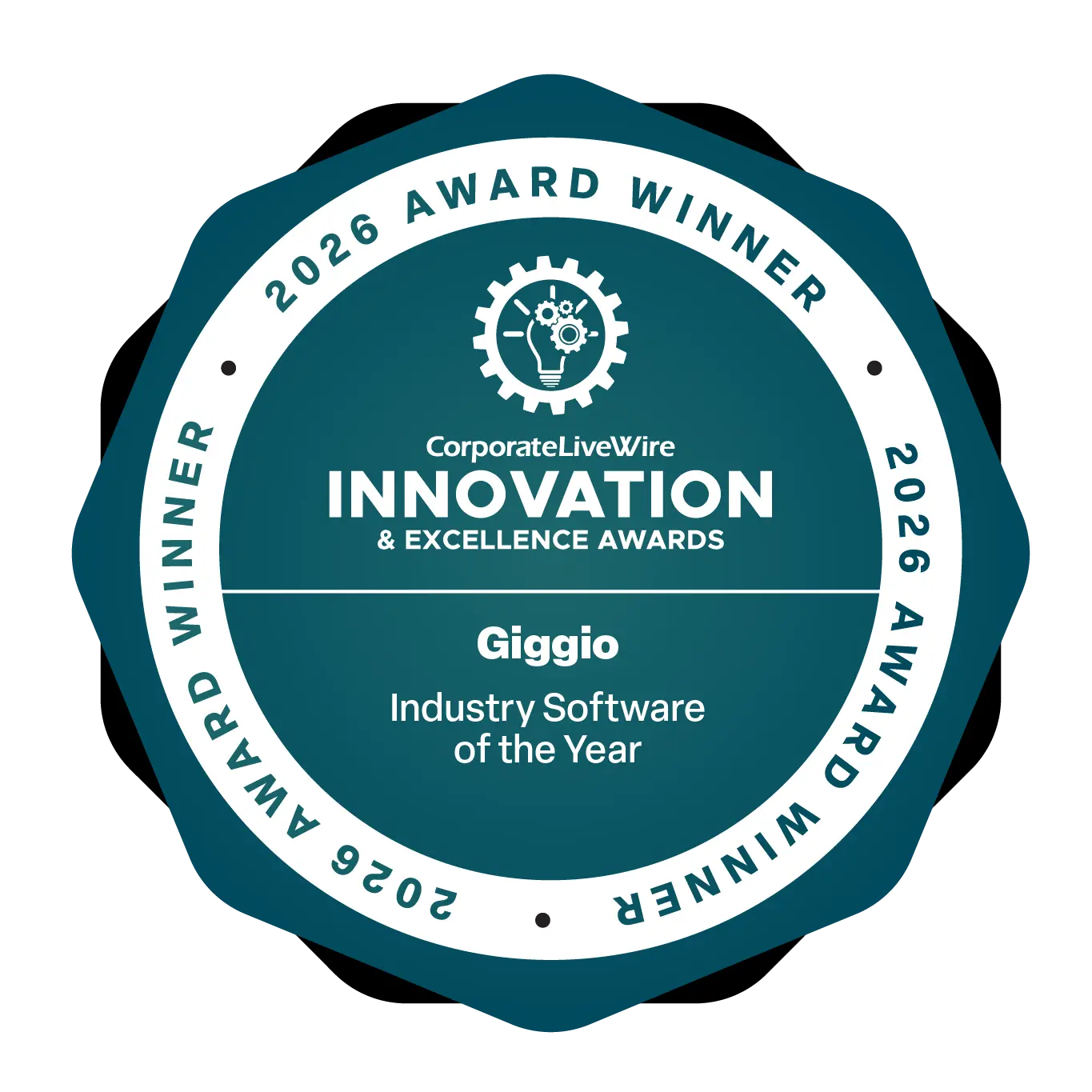 2025 Innovation & Excellence Award winner badge for Giggio as Administration Software of the Year by CorporateLiveWire.